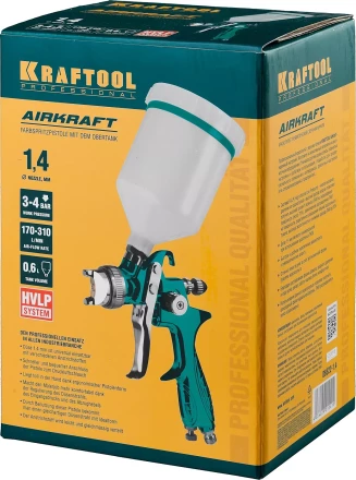 Краскопульт пневматический KRAFTOOL AirKraft, HVLP, c верхним бачком, 1,4мм 06522-1.4 купить в Уфе