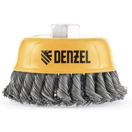 Щетка для УШМ 75 мм Чашка крученая нержавеющая проволока 0.5 мм М14 Denzel 746243 купить в Уфе