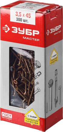 Шурупы ЗУБР &quot;МАСТЕР&quot; по дереву желтопассивированные, 3.5x45мм, 300шт 4-300391-35-045 купить в Уфе