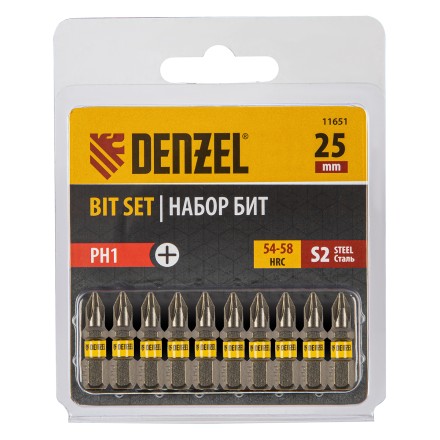 Бита PH1х25, сталь S2, шестигранный профиль, 10 шт. Е 6,3 Denzel 11651 купить в Уфе