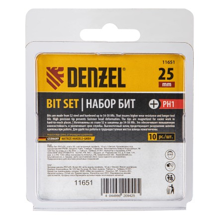 Бита PH1х25, сталь S2, шестигранный профиль, 10 шт. Е 6,3 Denzel 11651 купить в Уфе