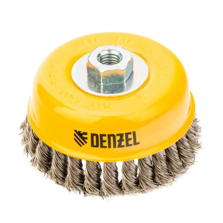 Щетка для УШМ 125 мм Чашка крученая нержавеющая проволока 0.5 мм М14 Denzel 746273 купить в Уфе
