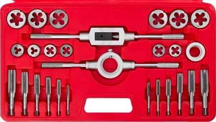 Набор ЗУБР &quot;МАСТЕР&quot; с металлорежущим инстр., метчики однопроходные и плашки М5-М16, оснастка - в пластик. боксе, 27пред. 28123-H27 купить в Уфе