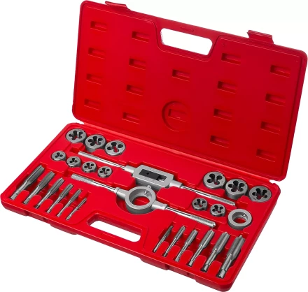 Набор ЗУБР &quot;МАСТЕР&quot; с металлорежущим инстр., метчики однопроходные и плашки М5-М16, оснастка - в пластик. боксе, 27пред. 28123-H27 купить в Уфе