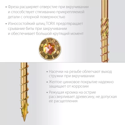 ЗУБР КС-П, 160 х 8.0 мм, TX40, потайная головка, желтый цинк, 50 шт, конструкционный саморез, Профессионал (30041-80-160) купить в Уфе