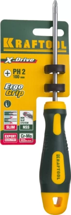 Отвертка KRAFTOOL, Cr-Mo-V сталь, двухкомпонентная противоскользящая рукоятка, PH, №2x100мм 250072-2-100 купить в Уфе