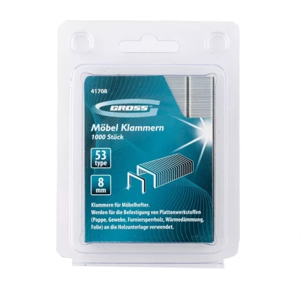 Скобы 8 мм для мебельного степлера усиленные тип 53 1000 шт GROSS 41708 купить в Уфе