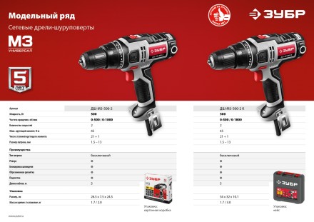 Дрель-шуруповерт сетевая ДШ-М3-500-2 серия МАСТЕР купить в Уфе