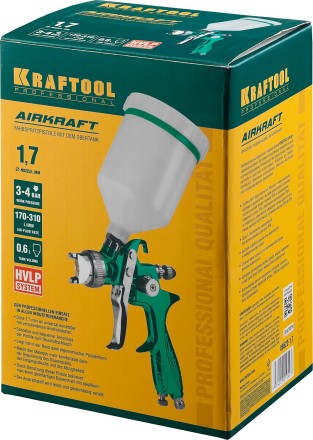Краскопульт пневматический KRAFTOOL AirKraft, HVLP, с верхним бачком, 1,7мм 06522-1.7 купить в Уфе