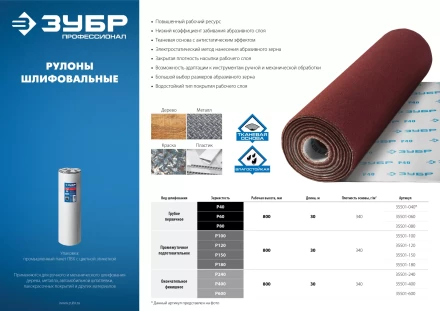 ЗУБР Р600, 800 мм, 30 м, водостойкий, шлифовальный рулон на тканевой основе, Профессионал (35501-600) купить в Уфе