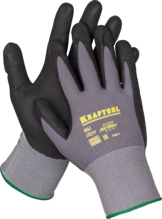 Перчатки KRAFTOOL &quot;EXPERT&quot; нейлоновые, 15 класс, вспененное нитриловое покрытие, M 11285-M купить в Уфе