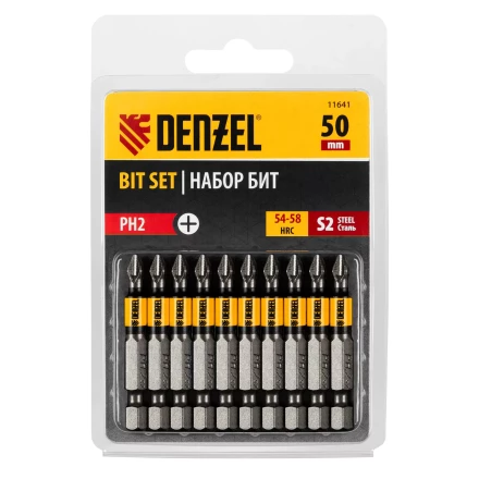 Бита PH2х50, сталь S2, цилиндр., 10 шт. Е 6,3 Denzel 11641 купить в Уфе
