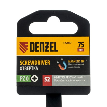 Отвертка, PZ0x75 мм, S2, 3к рукоятка Denzel 122037 купить в Уфе