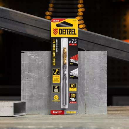 Сверло спиральное по металлу Denzel 7,5 x 109 мм, Р6М5, Golden Tip, 718238 купить в Уфе
