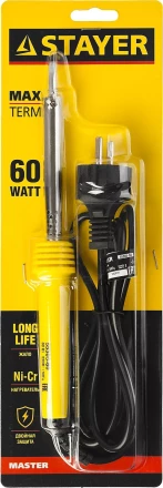Паяльник с пластмассовой рукояткой и долговечным жалом, STAYER &quot;MASTER&quot; MAXTerm, 55305-60, 60 Вт, клин 55305-60 купить в Уфе