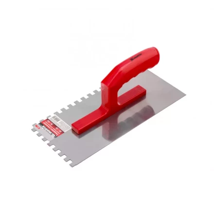 Гладилка стальная 280 x 130 мм зеркальная полировка пластмастмассовая ручка зуб 8 x 8 мм Matrix 86778 купить в Уфе