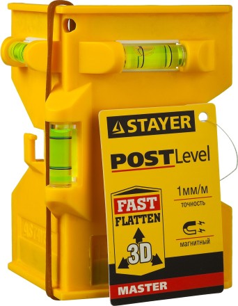 Уровень-угольник STAYER &quot;MASTER&quot; &quot;POSTLevel&quot; пластмассовый с магнитом, 3 ампулы 3456_z01 купить в Уфе