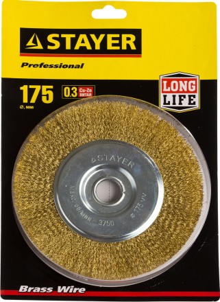 STAYER &quot;PROFESSIONAL&quot;. Щетка дисковая для УШМ, витая стальная латунированная проволока 0,3мм, 175ммх22мм 35122-175 купить в Уфе