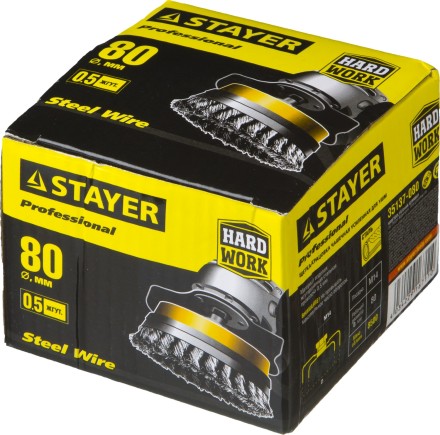 STAYER &quot;PROFESSIONAL&quot;. Щетка чашечная усиленная для УШМ, жгутированная стальная проволока 0,5мм, 80ммхМ14 35137-080 купить в Уфе
