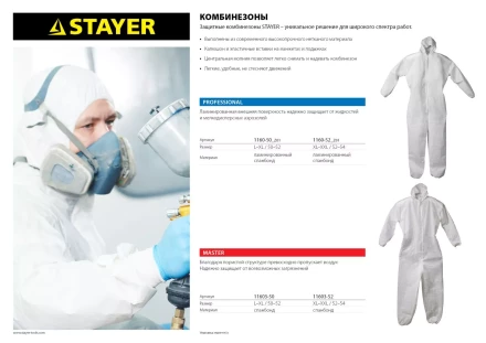 Комбинезон STAYER &quot;MASTER&quot; защитный из спанбонда, 50-52 размер 11603-50 купить в Уфе