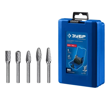 Зубр Набор твердосплавных борфрез, 5 шт.: B1020, C1020, F1020, H1025, L1025 (28815-H5) купить в Уфе