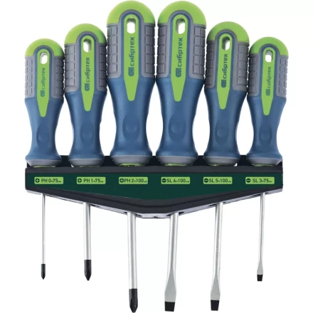 Набор отверток CrV трехкомпонентные рукоятки 6 предметов Сибртех 13374 купить в Уфе