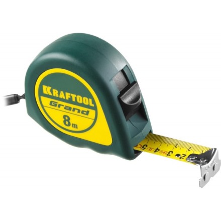 Рулетка KRAFTOOL GRAND, обрезиненный пластиковый корпус, 8м/25мм 34022-08-25 купить в Уфе