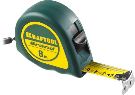 Рулетка KRAFTOOL GRAND, обрезиненный пластиковый корпус, 8м/25мм 34022-08-25 купить в Уфе