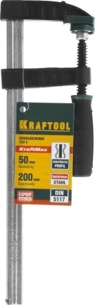 Струбцина, KRAFTOOL 32011-050-200, тип &quot;F&quot;, DIN 5117, двухкомпонентная ручка, 50х200мм 32011-050-200 купить в Уфе