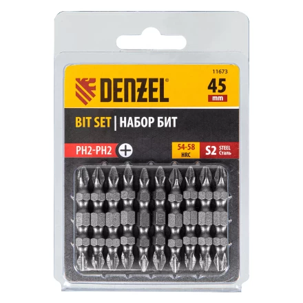 Бита двухсторонняя, PH2-PH2 х 45 мм, сталь S2, 10 шт. Denzel 11673 купить в Уфе