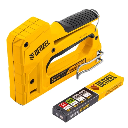 Степлер мебельный Denzel 40215, тип 53 и 13, 6-14мм, тип 140, 10-14мм, тип 300, 15мм, тип 500, 15мм купить в Уфе