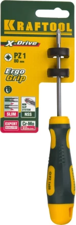 Отвертка KRAFTOOL, Cr-Mo-V сталь, двухкомпонентная противоскользящая рукоятка, PZ, №1x80мм 250073-1-080 купить в Уфе