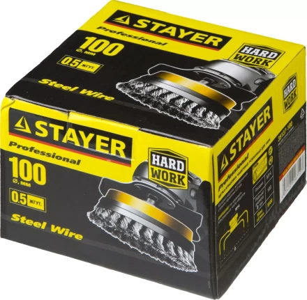 STAYER &quot;PROFESSIONAL&quot;. Щетка чашечная усиленная для УШМ, жгутированная стальная проволока 0,5мм, 100ммхМ14 35137-100 купить в Уфе