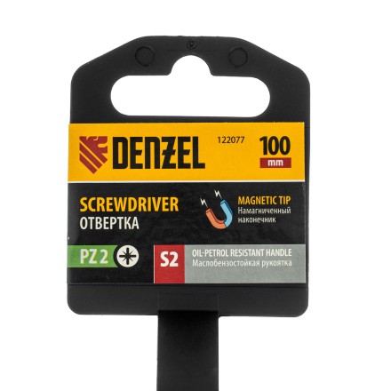 Отвертка, PZ2x100 мм, S2, 3к рукоятка Denzel 122077 купить в Уфе