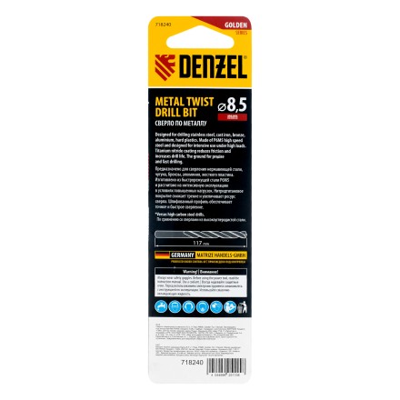 Сверло спиральное по металлу Denzel 8,5 x 117 мм, Р6М5, Golden Tip, 718240 купить в Уфе