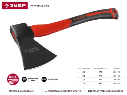 Топор ЗУБР &quot;МАСТЕР&quot; кованый с двухкомпонентной стеклопластиковой рукояткой, 1,0кг 2061-10 купить в Уфе