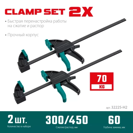 Набор пистолетных струбцин KRAFTOOL 32225-H2 купить в Уфе