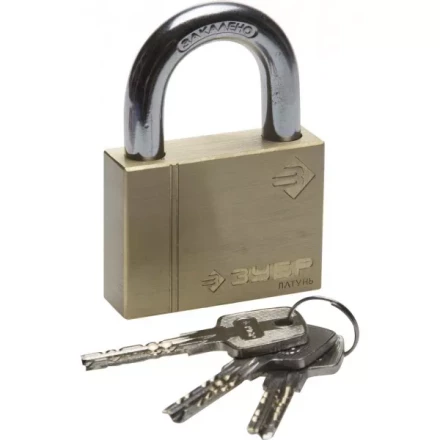 Замок ЗУБР &quot;ЭКСПЕРТ&quot; навесной, латунный корпус, классическая форма, закаленная дужка, 60мм 37299-60 купить в Уфе