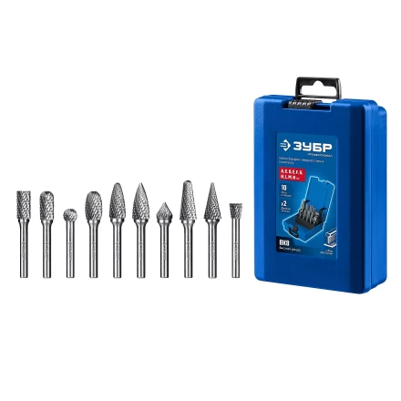 Зубр Набор твердосплавных борфрез, 10 шт.: A1020, C1020, D1009, E1220, F1225, G1225, J1009, L1228, M1225, N1010 (28815-H10) купить в Уфе