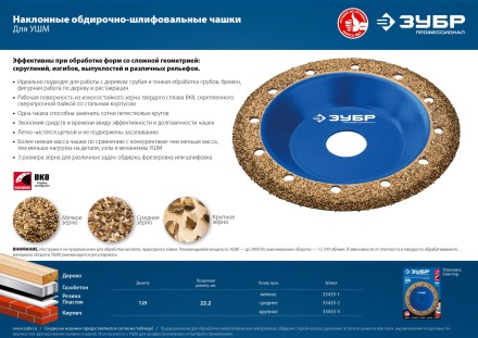 ЗУБР №3 крупное зерно, 125 мм, ВК8, наклонная обдирочно-шлифовальная чашка, Профессионал (33435-3) купить в Уфе