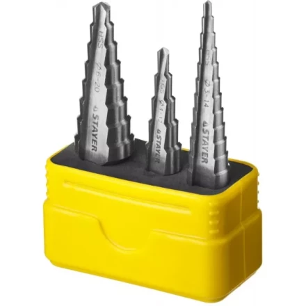 Набор STAYER &quot;MASTER&quot;: Ступенчатые сверла по сталям и цвет.мет., сталь HSS, d=3-14мм,12ступ. d 4-12 мм 5 ступ., d 6-20мм 8ступ. 29660-3-20-H3 купить в Уфе