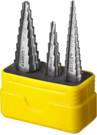 Набор STAYER &quot;MASTER&quot;: Ступенчатые сверла по сталям и цвет.мет., сталь HSS, d=3-14мм,12ступ. d 4-12 мм 5 ступ., d 6-20мм 8ступ. 29660-3-20-H3 купить в Уфе