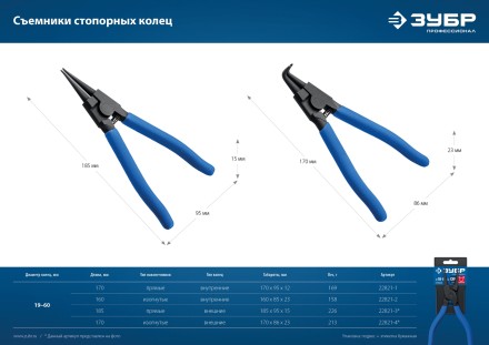 ЗУБР 180 мм, прямые губки, внутренний съемник стопорных колец, Профессионал (22821-1) купить в Уфе