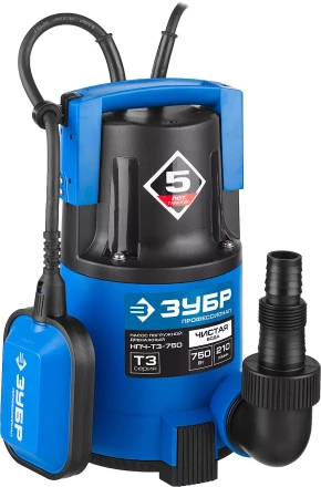 Насос ЗУБР &quot;ПРОФЕССИОНАЛ&quot; Т3 погружной дренажный для чистой воды (d пропускаемых частиц до 5мм), 750Вт, пропускная способность 210л/мин, напор 8,5м НПЧ-Т3-750 купить в Уфе