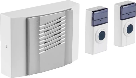 Звонок СВЕТОЗАР &quot;ДУЭТ&quot; электрический беспроводной 100м, 2 мелодии, 2 кнопки IP44, 2*A23, 3AA SV-58068-1 купить в Уфе