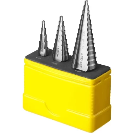 Набор STAYER &quot;MASTER&quot;: Ступенчатые сверла по сталям и цвет.мет., сталь HSS, d=4-12мм,5 ступ. d 4-20 мм 9 ступ., d 4-30мм 14ступ. 29660-4-30-H3 купить в Уфе