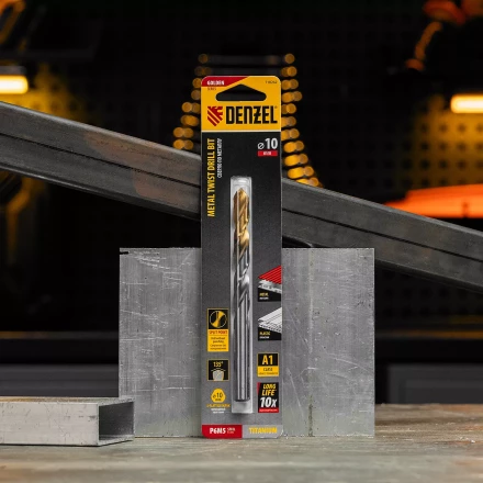 Сверло спиральное по металлу Denzel, 10 x 133 мм, Р6М5, Golden Tip, 718242 купить в Уфе