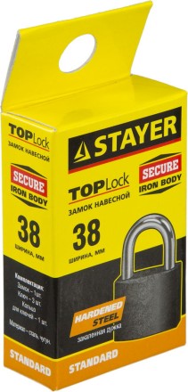 Замок STAYER &quot;STANDARD&quot; навесной, металлический корпус, закаленная дужка, 38мм 37160-38 купить в Уфе