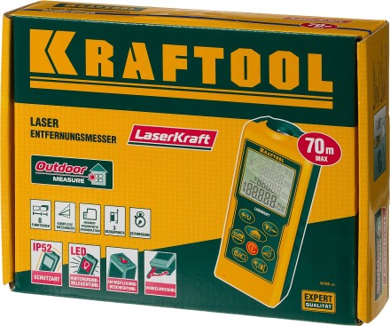 Дальномер лазерный LASER-KRAFT, дальность 5см - 70м, точность 1,5мм, KRAFTOOL 34760 34760_z01 купить в Уфе