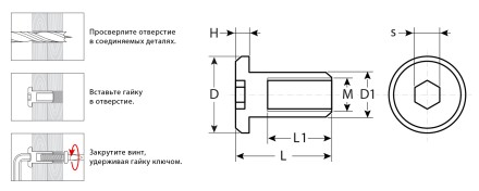 ЗУБР M6 x 12 мм, шест. 4 мм, цинк, 5 кг, гайка Эриксона с плоской головкой, Профессионал (303770-4) купить в Уфе